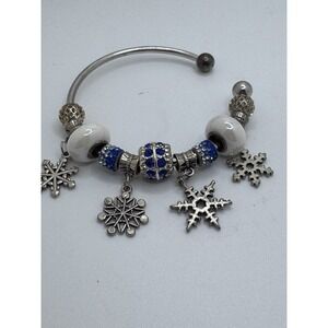 Pair of Bracelets Silver Snowflake Charm Bracelet and Red‎ Reindeer Charm